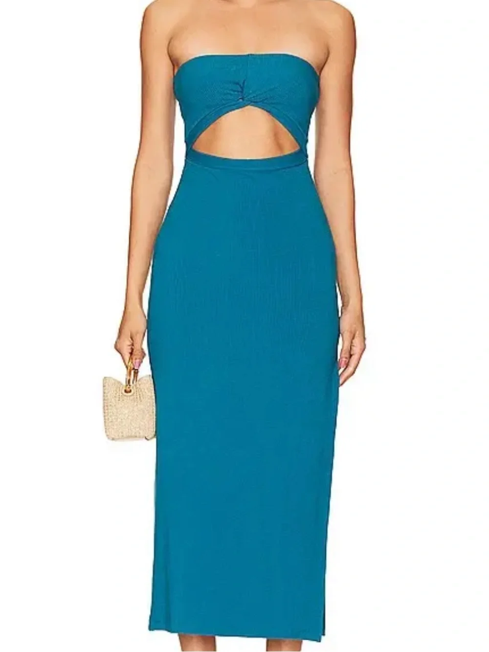 l*space Kierra Teal Strapless Cutout Midi Dress NWT size large